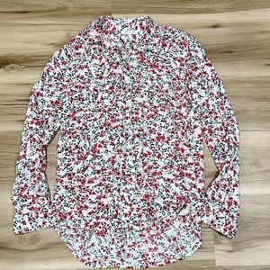 Beachlunchlounge White Floral Button Up Blouse Top Lightweight Women’s Medium